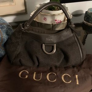 Gucci Abbey GG Leather / Canvas Dark Brown Bag